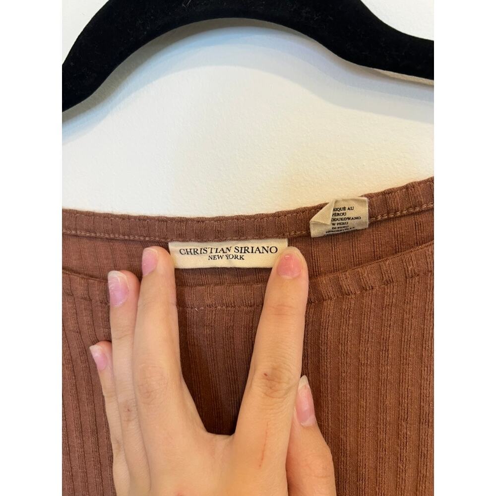 Ribbed Long Sleeve Top Brown Fitted Basic Soft Stretch Tee Women’s Small - Picture 3 of 5